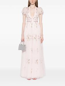 Needle & Thread floral-embroidered short-sleeve gown - Roze