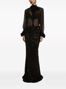 Dolce & Gabbana floral-appliqué sheer shirt - Zwart