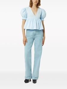 Nina Ricci puff-sleeve cotton blouse - Blauw