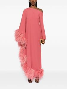 Taller Marmo Ubud Extravaganza feather-trim maxi dress - Roze