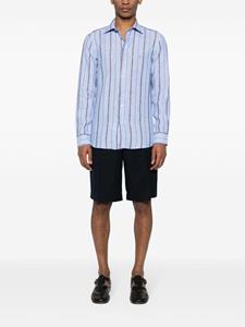 ETRO Pegaso-embroidered striped linen shirt - Blauw
