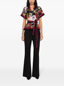 Dolce & Gabbana floral-print belted silk shirt - Zwart