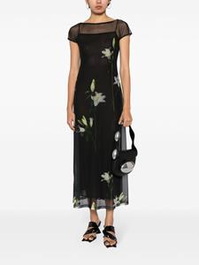 Puppets and Puppets Diego lily-print mesh maxi dress - Zwart