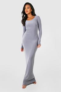 Boohoo Premium Heavy Weight Slinky Long Sleeve Maxi Dress, Charcoal