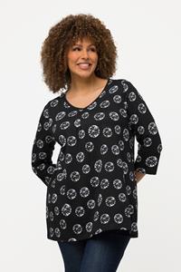 Ulla Popken Rundhalsshirt T-Shirt Palmen A-Linie V-Ausschnitt Halbarm