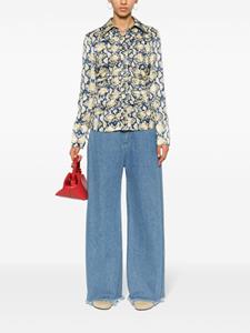 GANNI snake-print satin shirt - Blauw