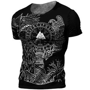 Wengy 2 Vintage Viking Tattoo 3D Print Men's T-shirt Summer Viking Odin Crew Neck Loose Short Sleeve Casual Tops Tees Oversized T Shirts