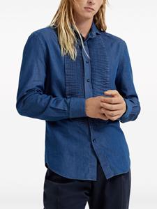 Brunello Cucinelli denim pleated-bib tuxedo shirt - Blauw