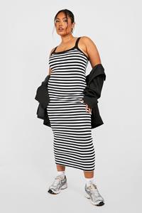 Boohoo Plus Striped Strappy Midaxi Dress, Black
