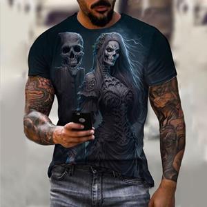 Nihao Vintage T-shirts Voor Mannen Horror Undead Schedel Patroon 3D Bedrukte Korte Mouw Mode Oversized T-shirt Casual Wowen's T-shirt