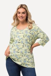 Ulla Popken Rundhalsshirt T-Shirt Zierfalten A-Linie Rundhals 3/4-Arm