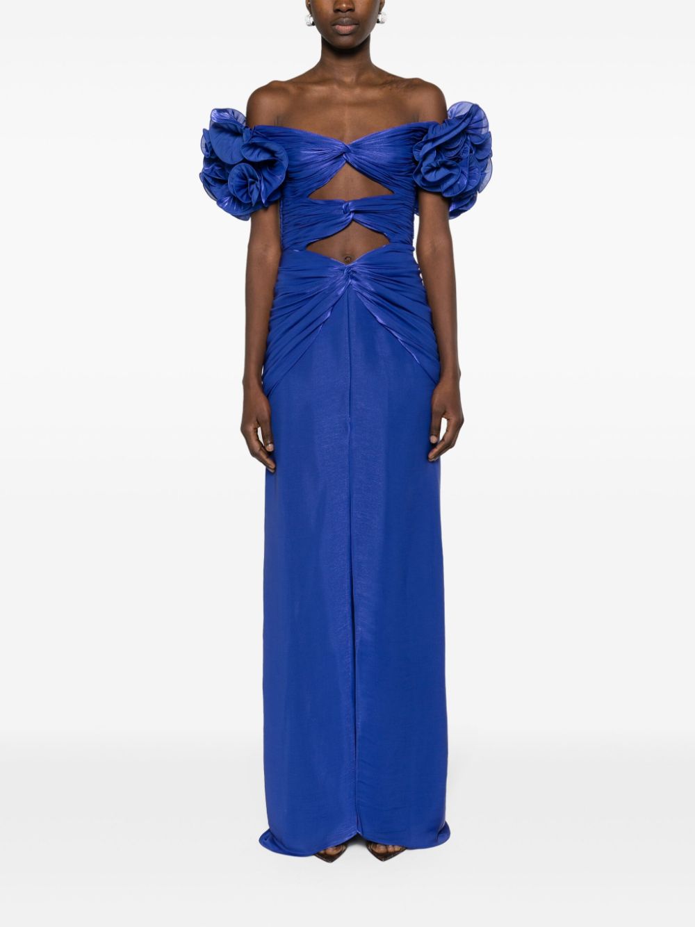 Costarellos Lurex maxi- jurk met bloemapplicatie - Blauw