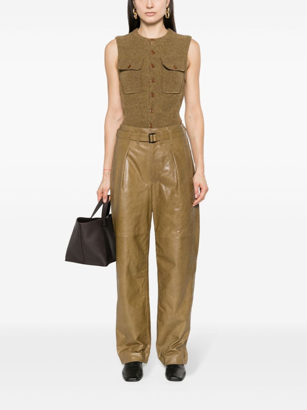 LEMAIRE wide-leg leather trousers - Groen