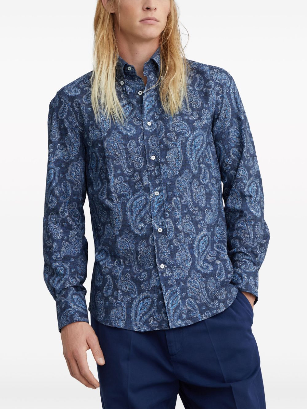 Brunello Cucinelli paisley-print cotton shirt - Blauw