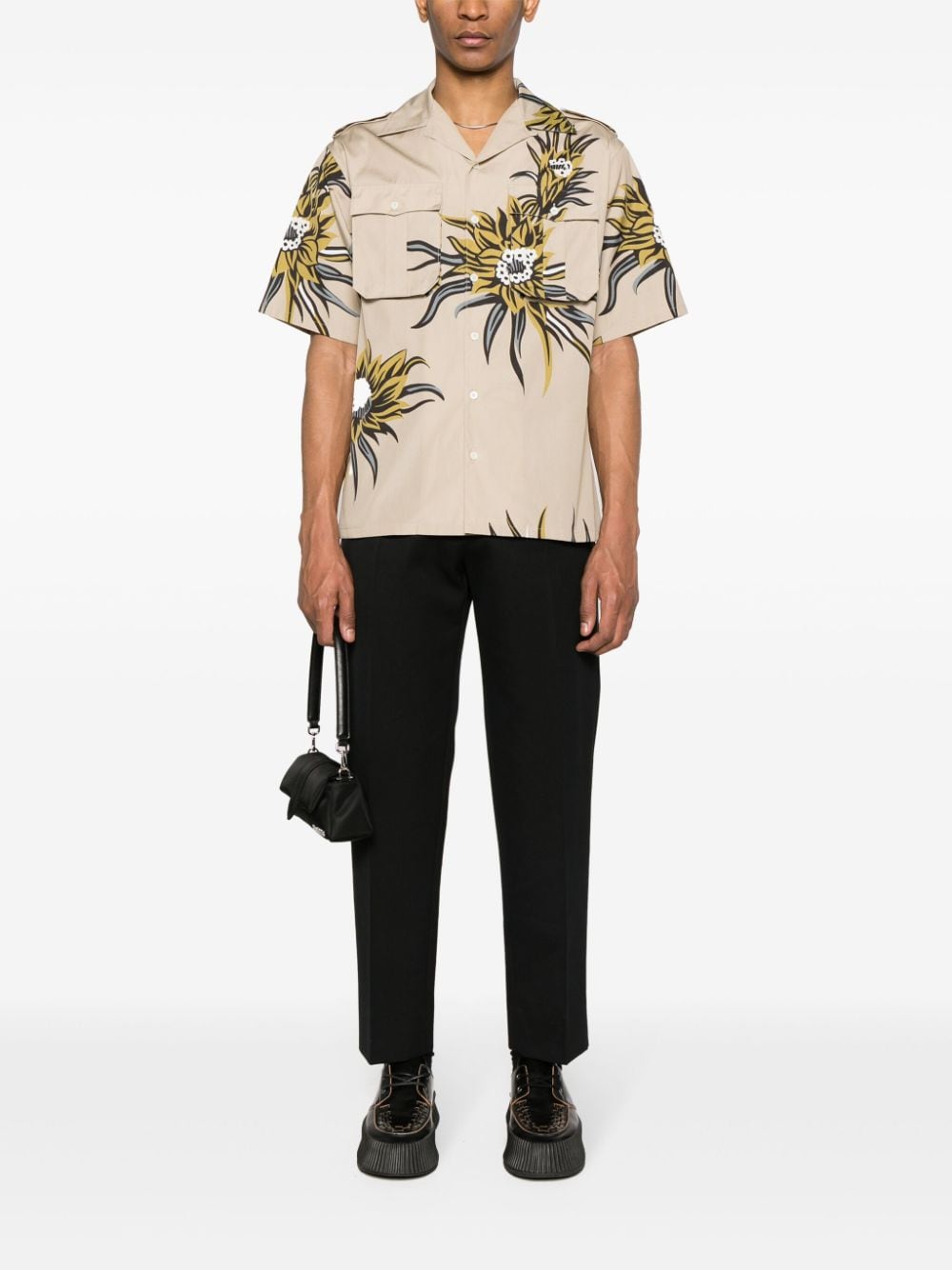 Prada Overhemd met bloemenprint - Beige