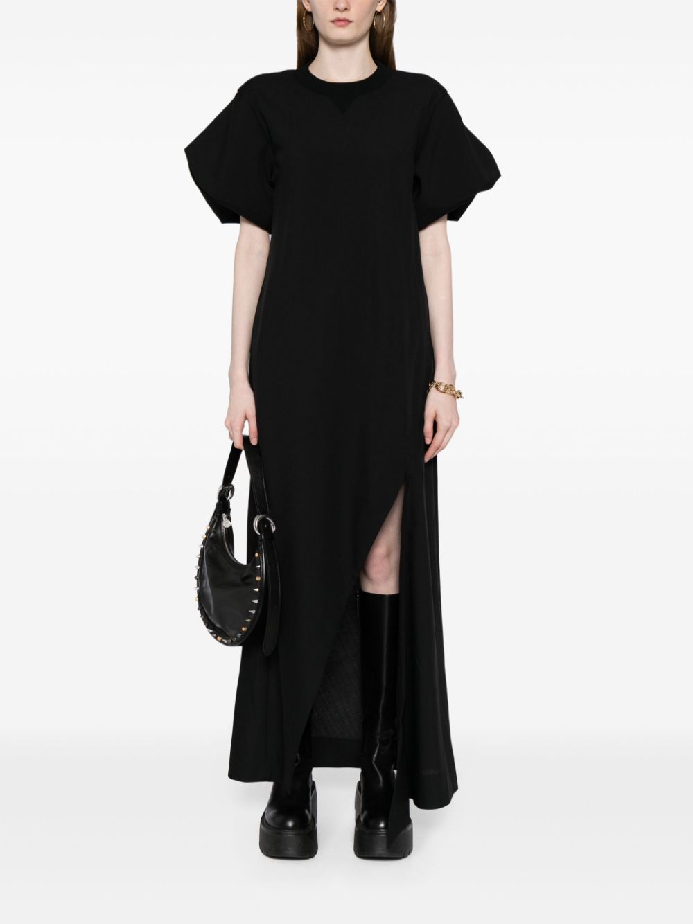 Sacai Maxi-jurk met pofmouwen - Zwart