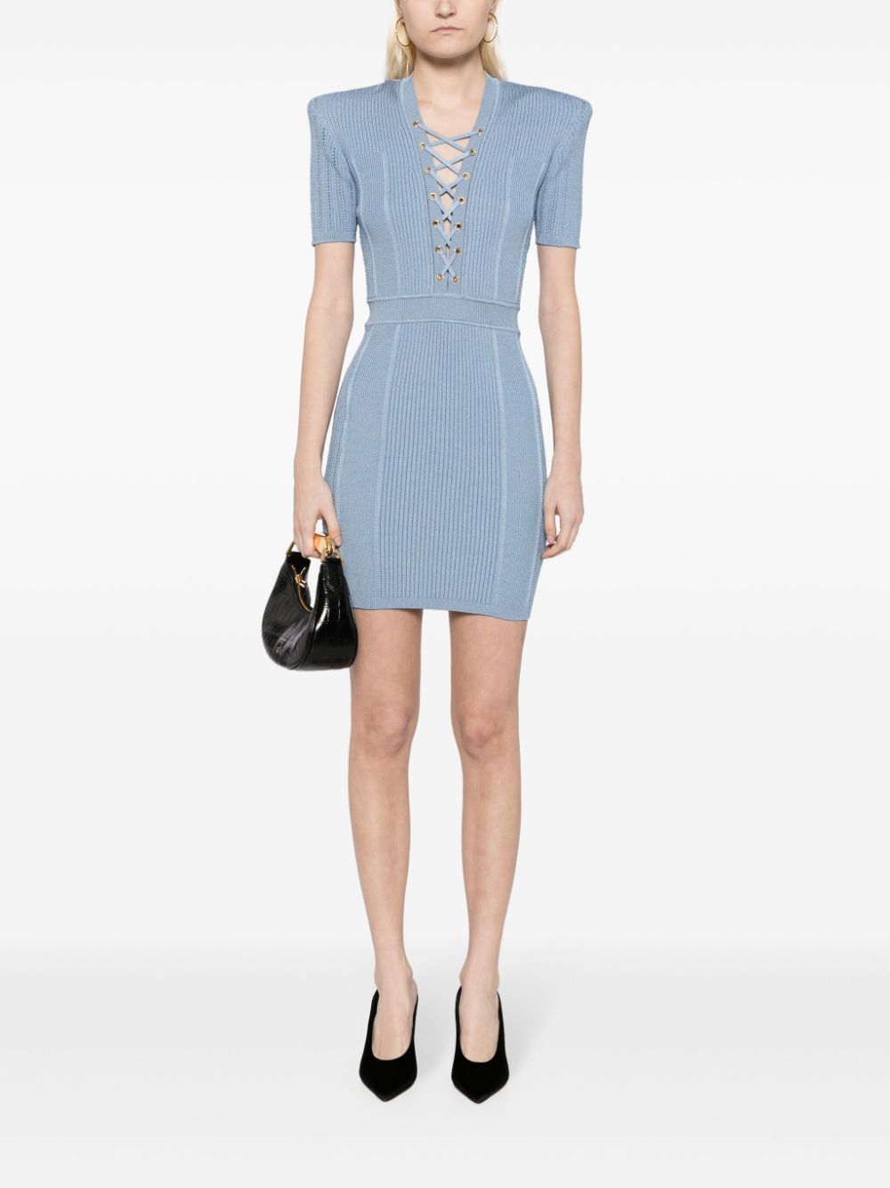 Balmain Ribgebreide mini-jurk - Blauw