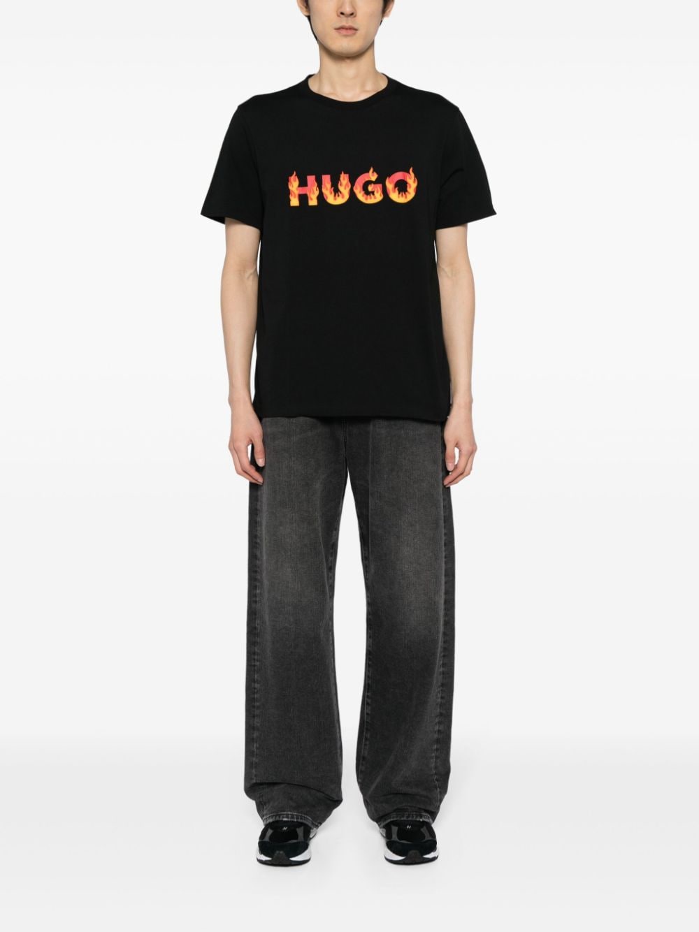 HUGO Katoenen T-shirt met logo - Zwart