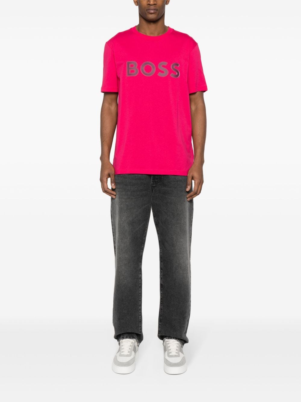 BOSS T-shirt met logopatch - Roze