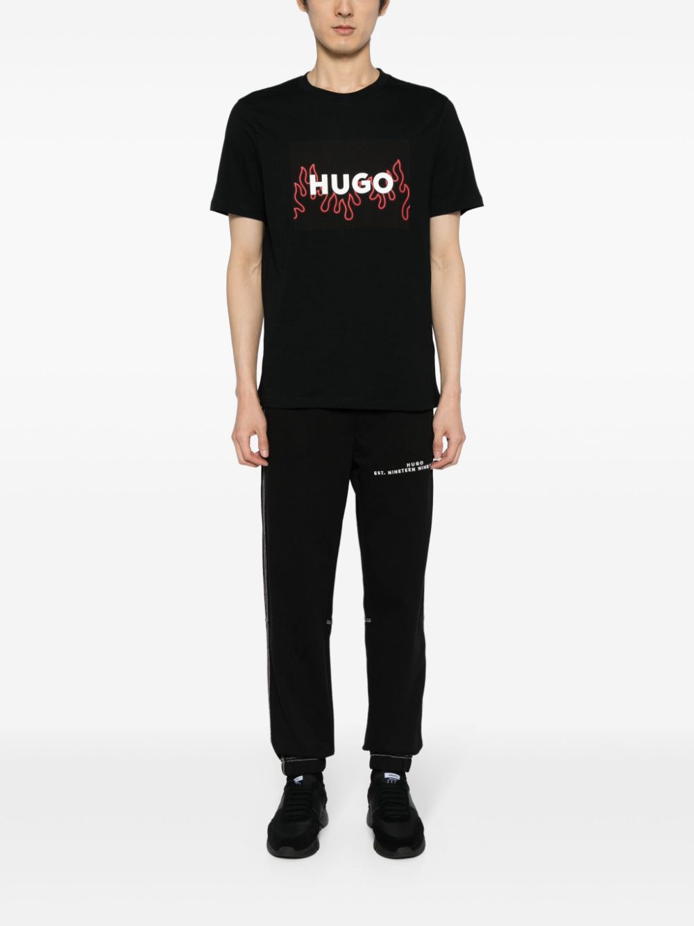 HUGO Katoenen T-shirt met logoprint - Zwart