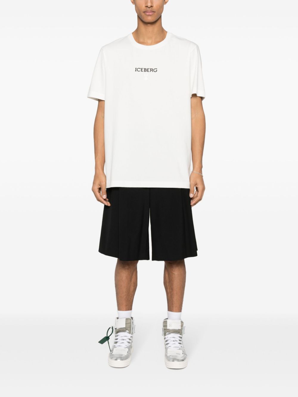 Iceberg T-shirt van stretch-katoen met logoprint - Beige