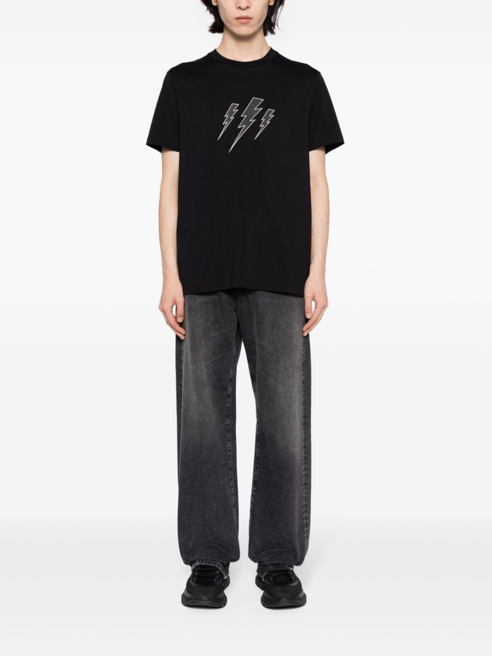 Neil Barrett Katoenen T-shirt met bliksemflitsprint - Zwart