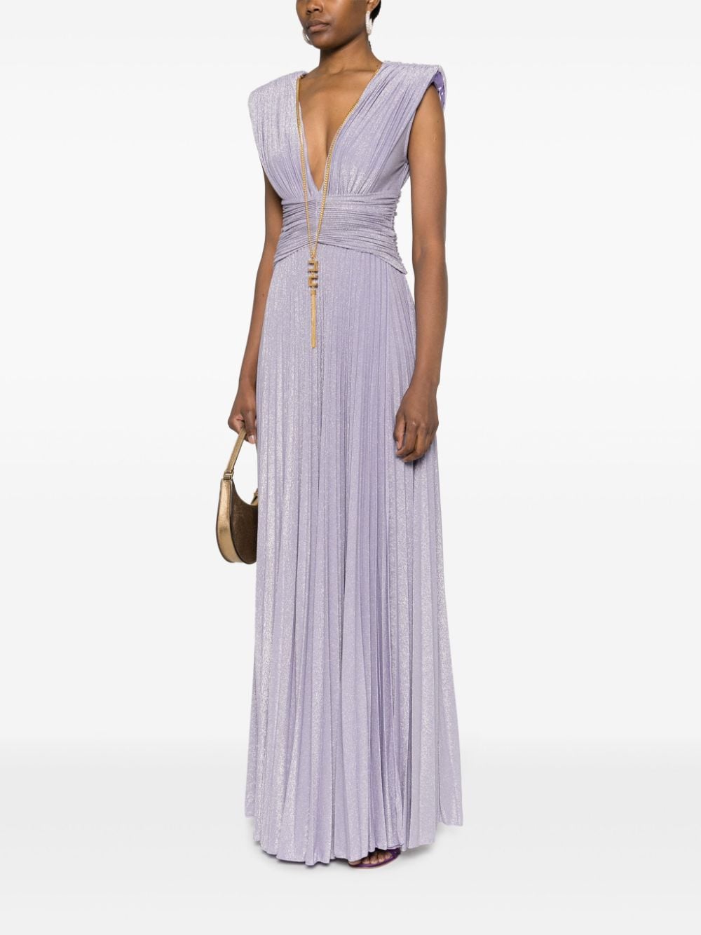 Elisabetta Franchi necklace-detail pleated maxi dress - Paars
