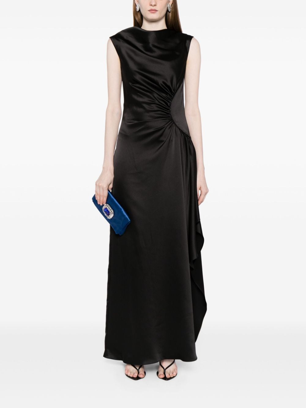Amsale asymmetric draped satin gown - Zwart