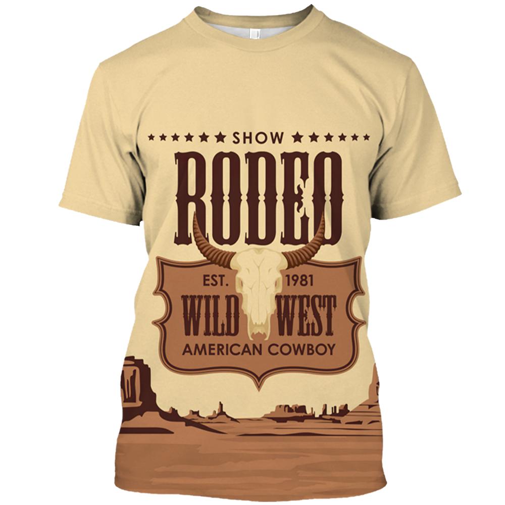 ETST 03 Mode Cowboy T-shirt voor mannen Vintage 3d Print T Shirt Zomer Pullover Oversized Short-sleeved American Streetwear Heren Tee Top