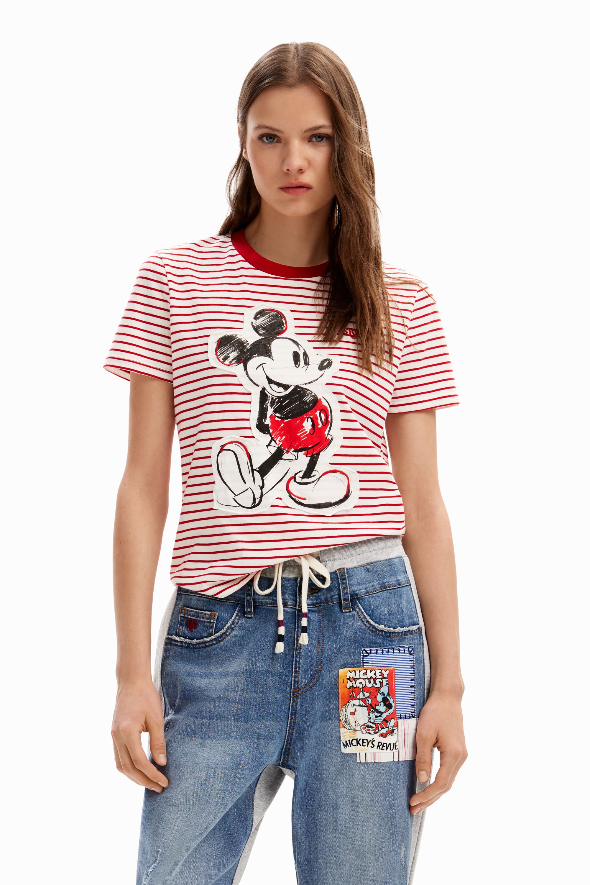 Desigual Gestreept T-shirt met Mickey Mouse - RED