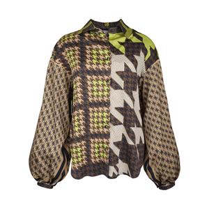 Mucho Gusto Blouse dozza bruin met lime green pied-de-poule