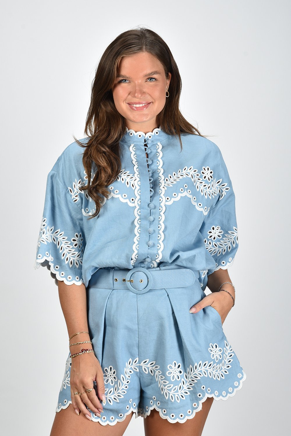 Zimmermann blouse Junie Embroidered 8432TRS243 blauw