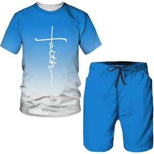 ETST WENDY 005 Heren Faith Cross Gradiënt Print Tees/Shorts/Sets Christelijk Bijbel Geloof Jezus God T-shirt Pak Mode Streetwear Paar outfits