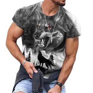 Kukebang Zomer Animal Wolf Print Heren T-shirt Ronde Hals Korte Mouw Losse Tops Casual Mannelijke Tees Oversized T-shirts 6XL
