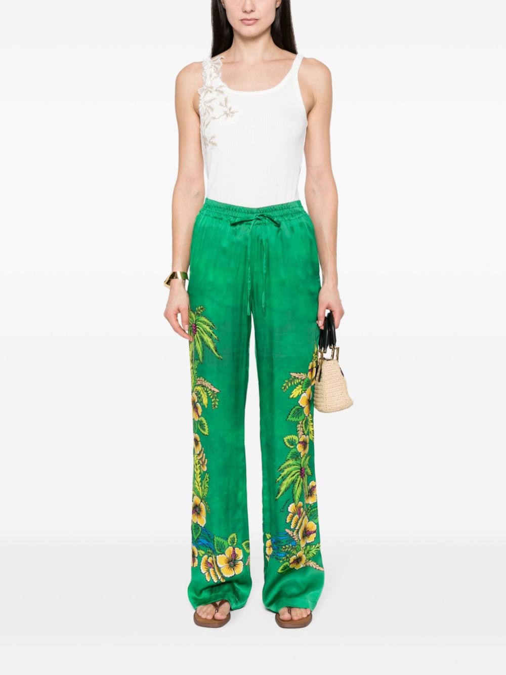 ERMANNO FIRENZE floral-print straight-leg trousers - Groen