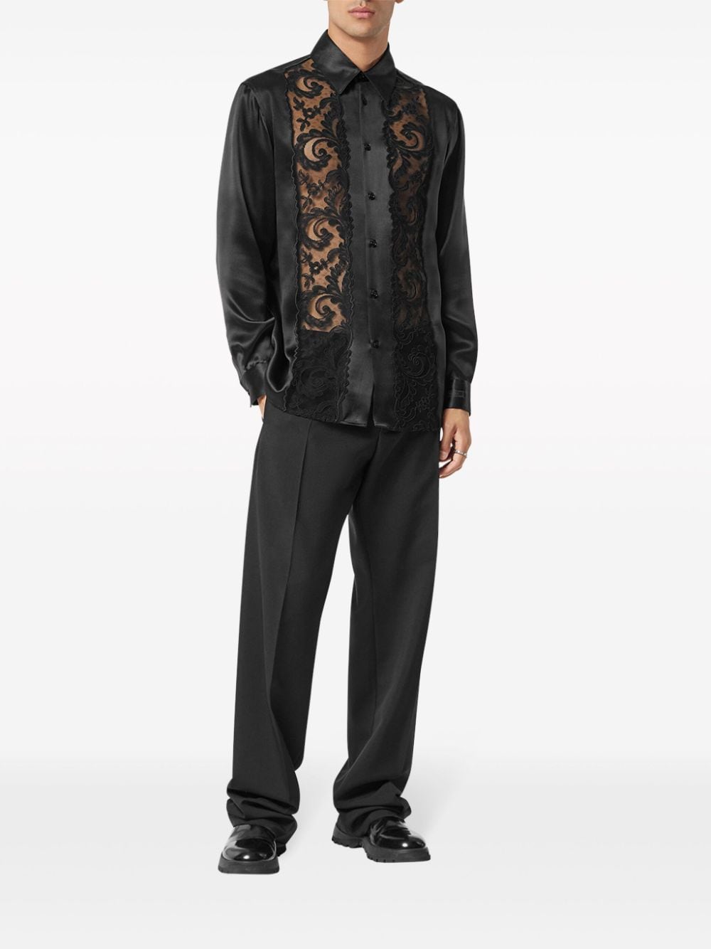 Versace Zijden overhemd met kant - Zwart