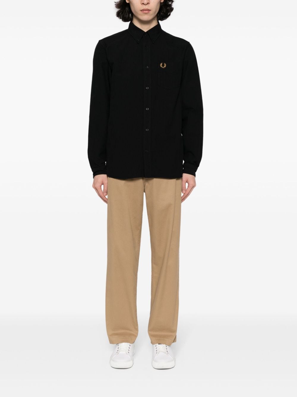 Fred Perry logo-embroidered cotton shirt - Zwart