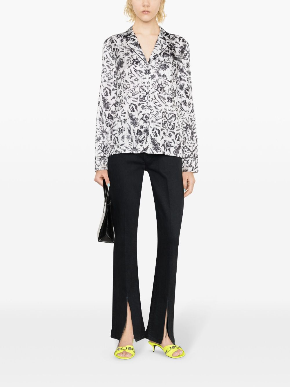 Off-White floral-print satin shirt - Wit
