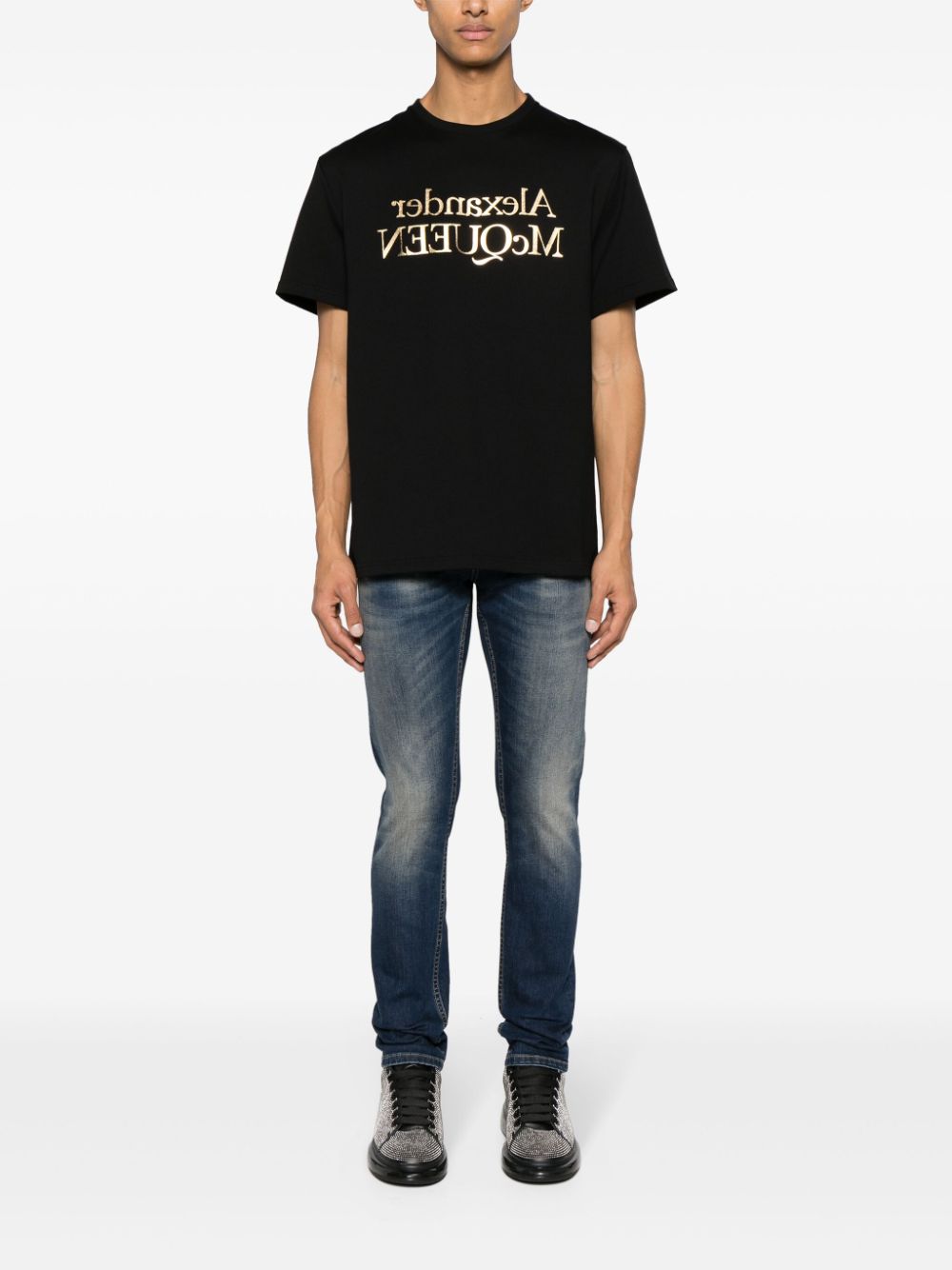 Alexander McQueen Reflected Logo-print cotton T-shirt - Zwart