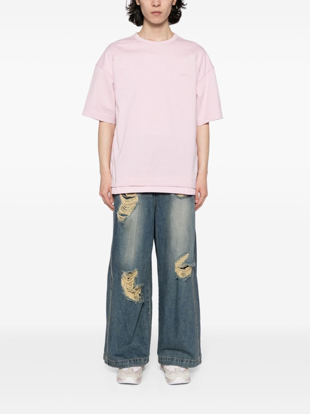Juun.J side-zip layered-hem T-shirt - Roze