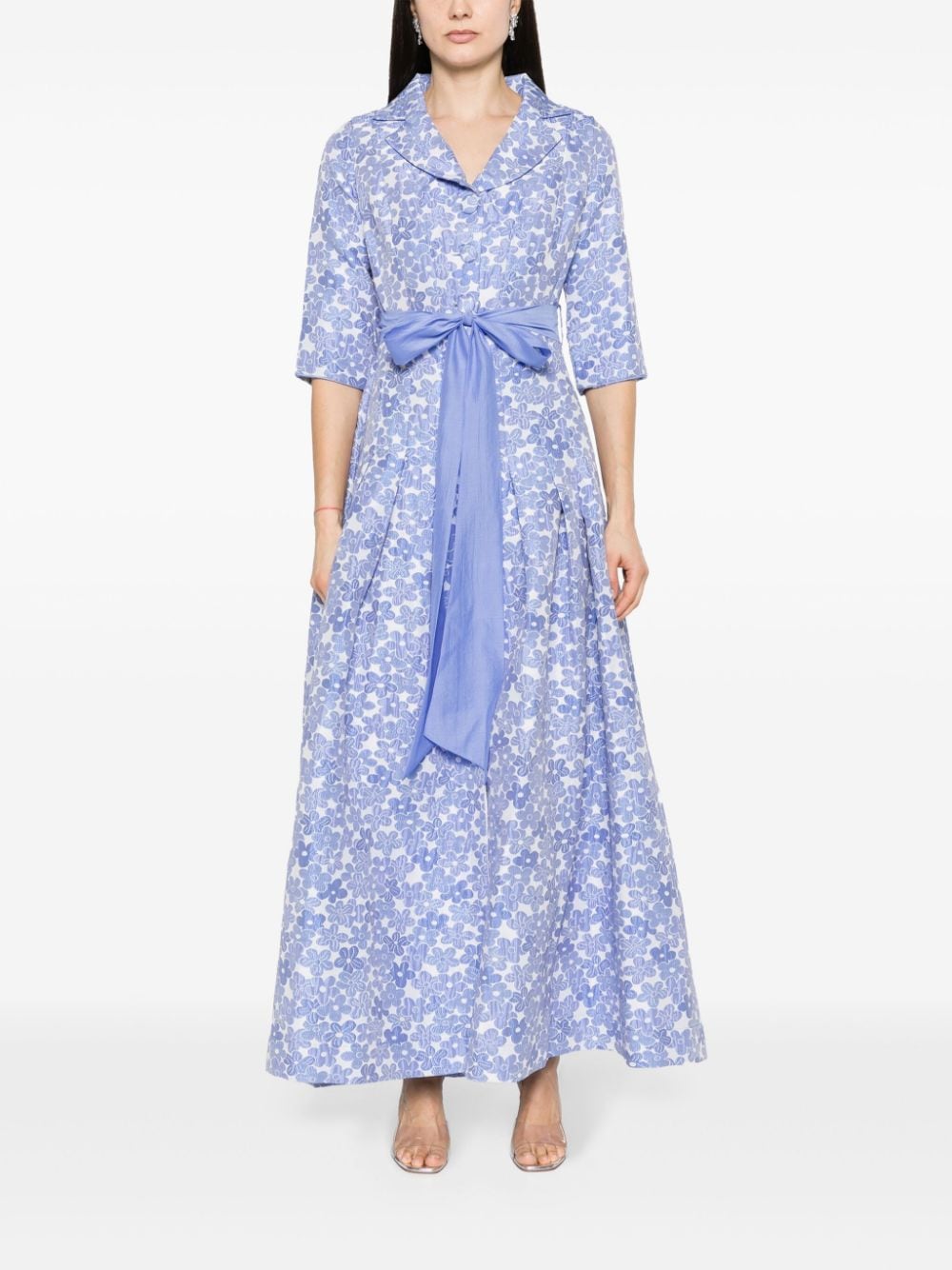 Baruni Loretta maxi-jurk met bloemjacquard - Blauw
