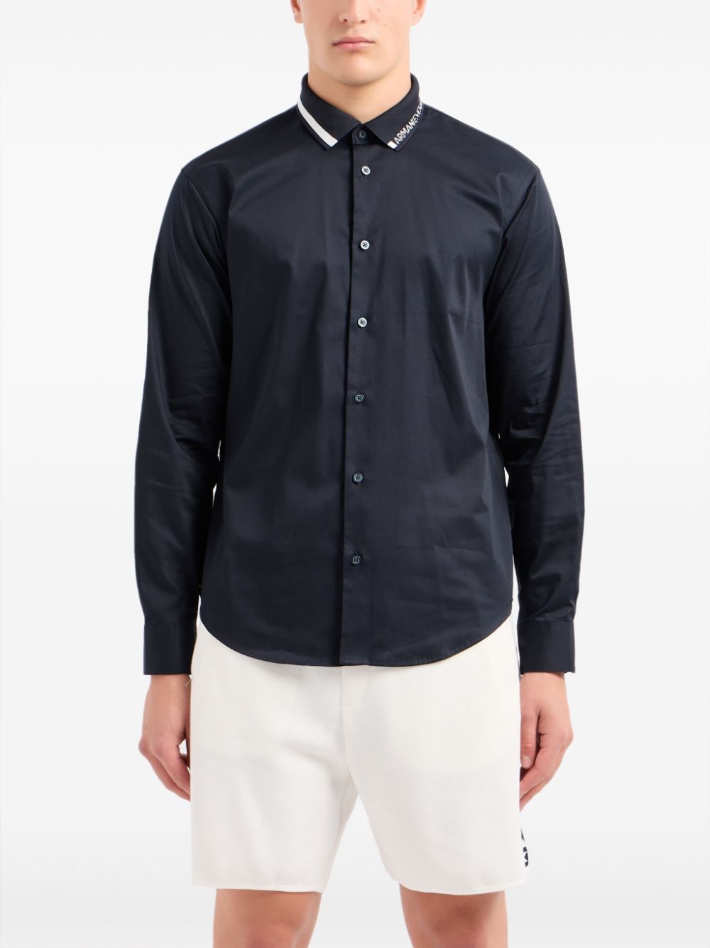 Armani Exchange Overhemd met logo-kraag en lange mouwen - Blauw