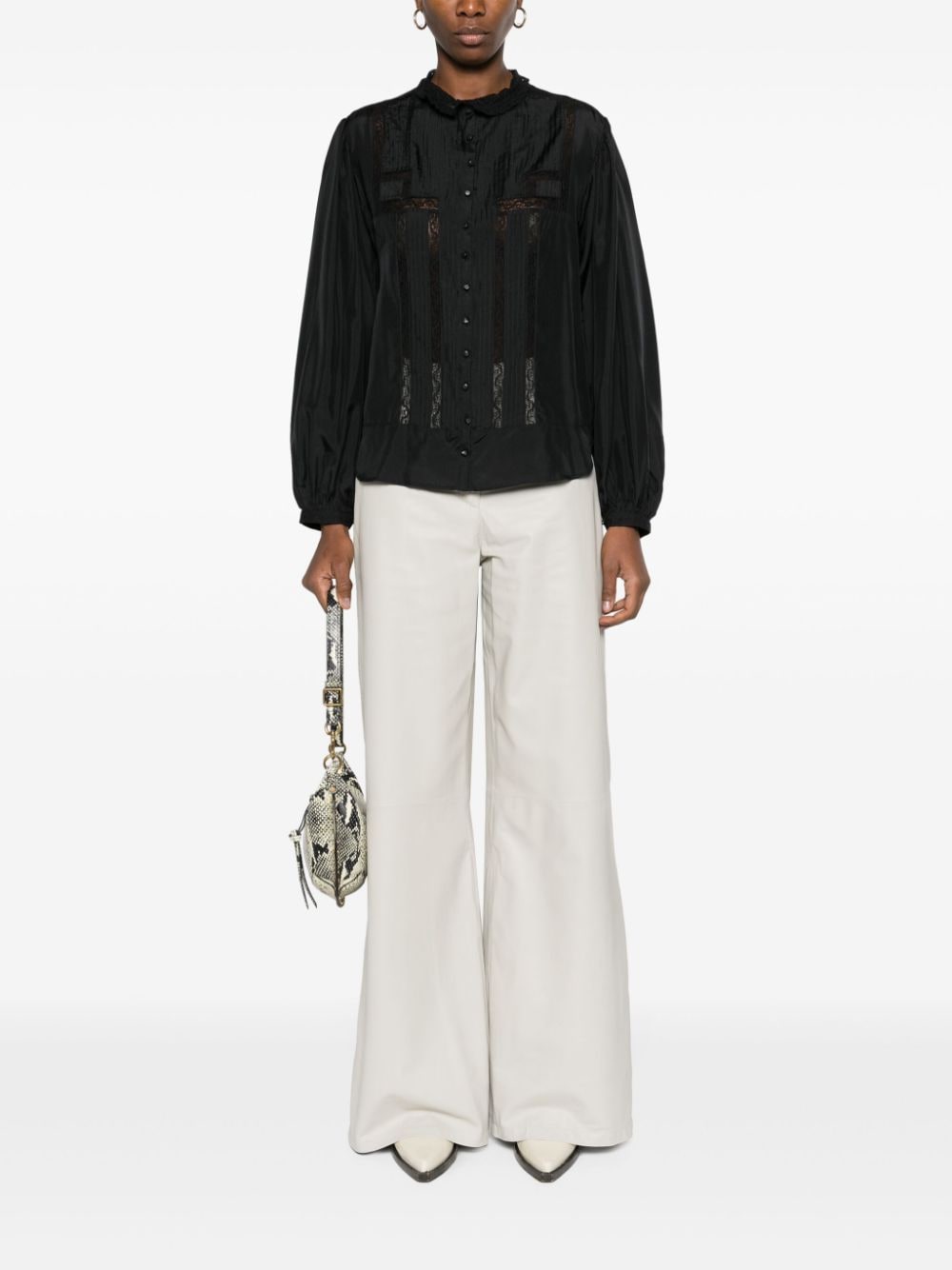 ISABEL MARANT Zayen sheer-lace silk blouse - Zwart