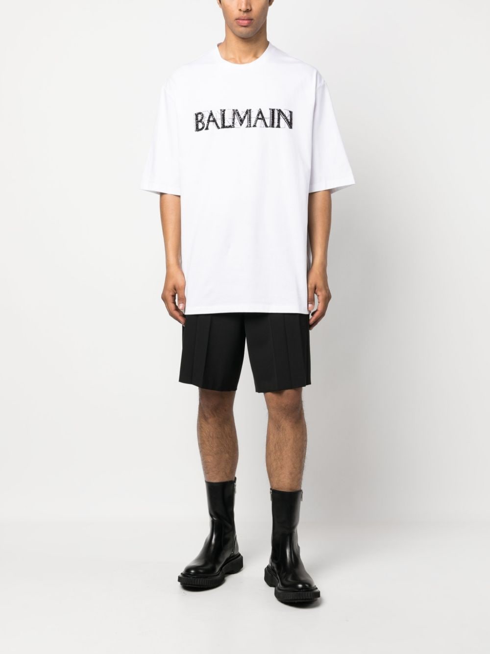 Balmain T-shirt met kristallen logo - Wit
