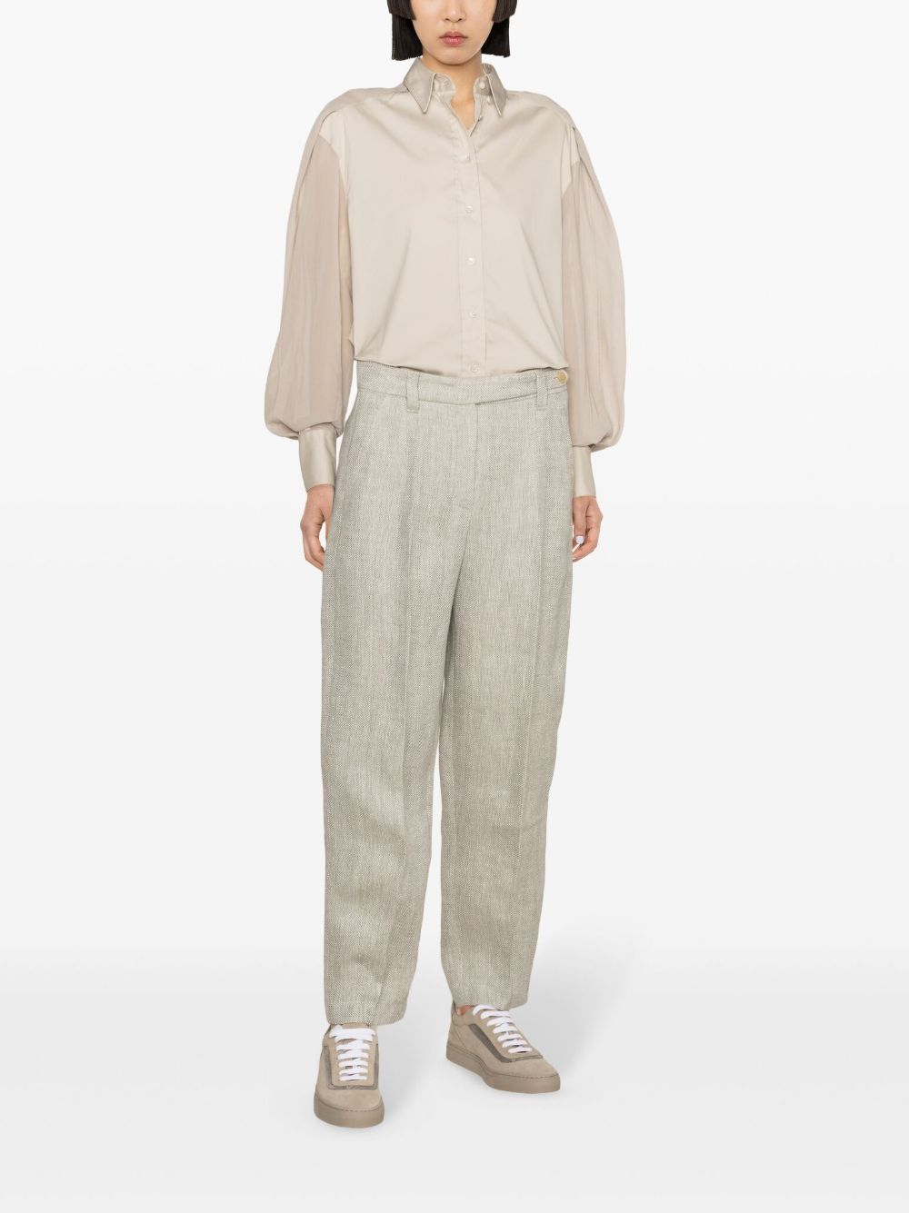 Brunello Cucinelli mid-rise tapered linen trousers - Grijs