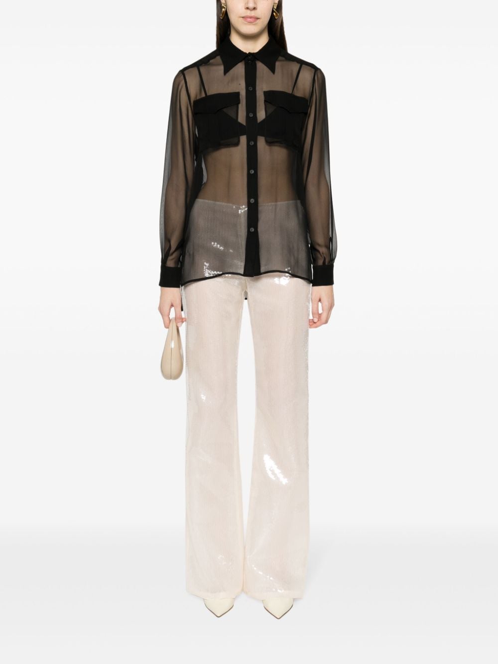 Alberta Ferretti semi-sheer silk shirt - Zwart