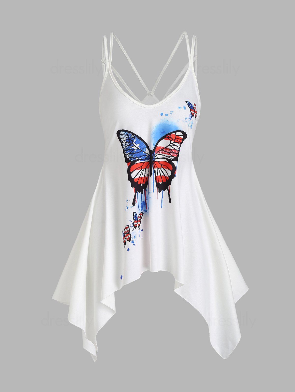 Dresslily Asymmetrical Butterfly Cami Sundress American Flag Print Straps Handkerchief Dress