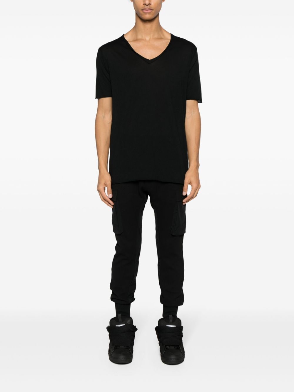 Thom Krom Semi-doorzichtig T-shirt met V-hals - Zwart