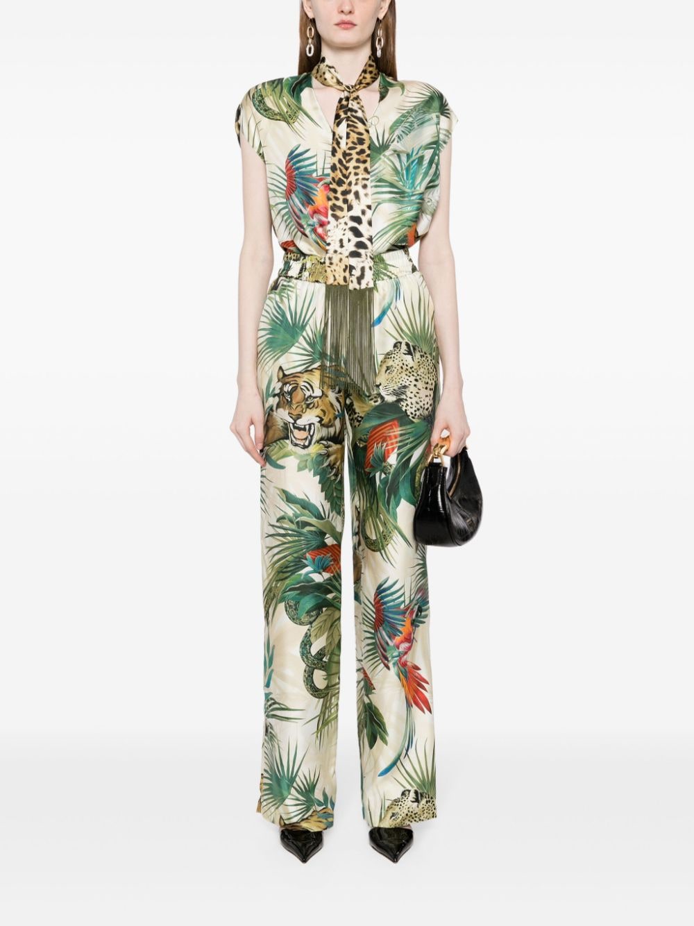 Roberto Cavalli jungle print straight-legged silk trousers - Veelkleurig