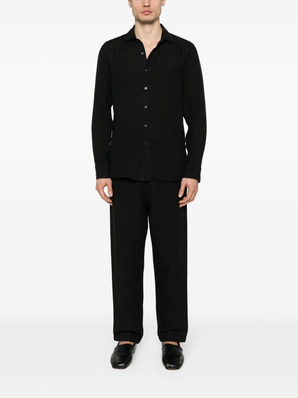 120% Lino long-sleeves linen shirt - Zwart